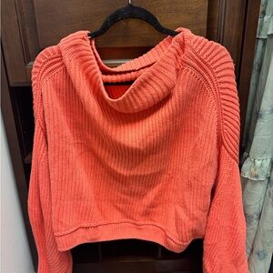 Free People Vibrant Coral Cowl Neck Sweater